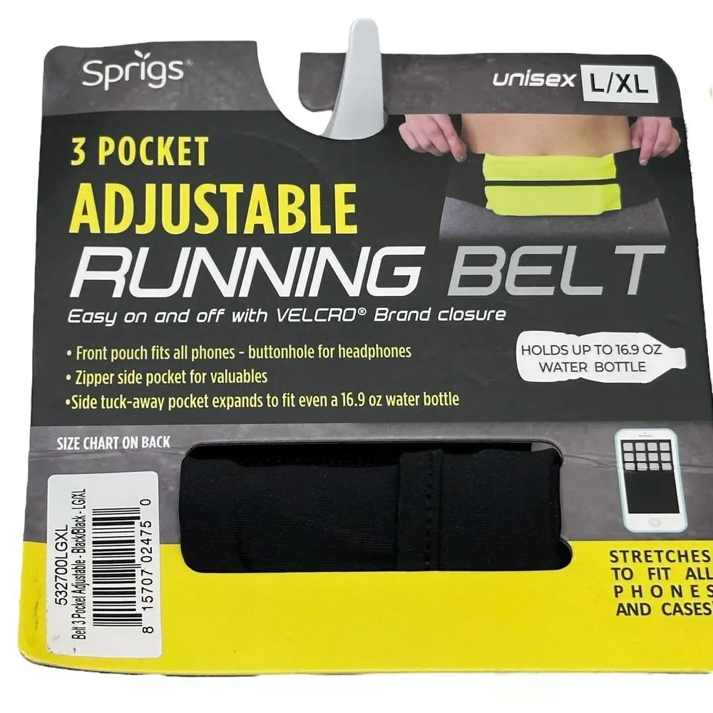 3 Pocket Adjustable Running Belt Waist‎ Pack Fanny Pack Unisex Size L/XL Black